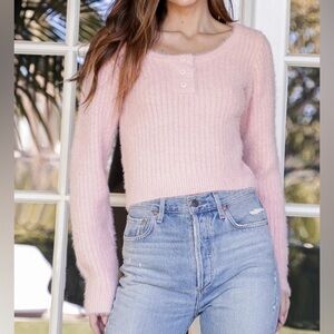 Lulu’s Au Courant Light Pink Eyelash Knit Cropped Sweater L